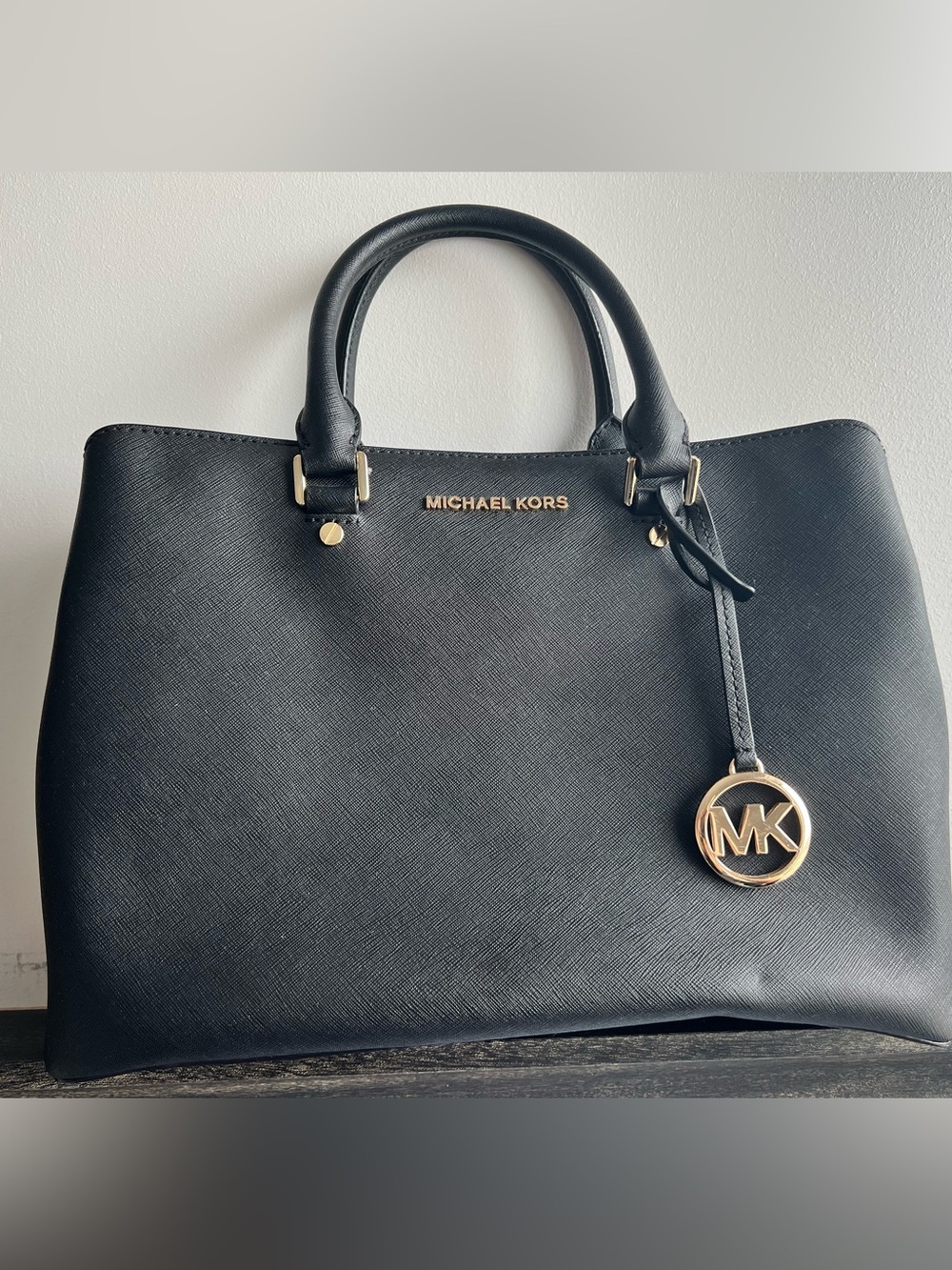 Michael Kors Black Saffiano Tote with Gold Hardware